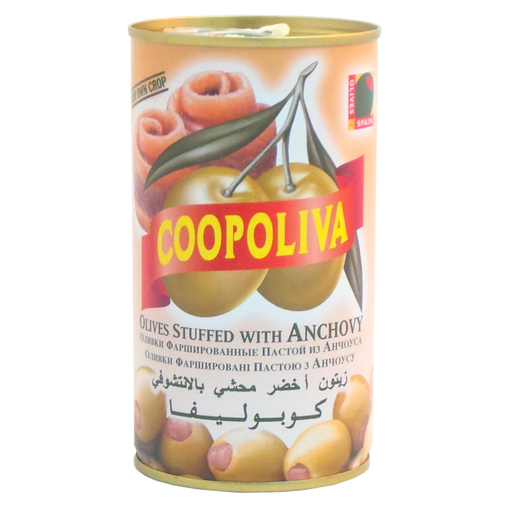 Оливки «Coopoliva» зеленые, с анчоусом, 350 г #0