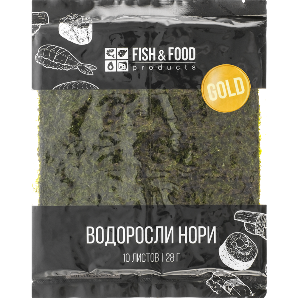 Водоросли для суши «Фишфуд» Нори золотые, пресованные жаренные, 28 г ...