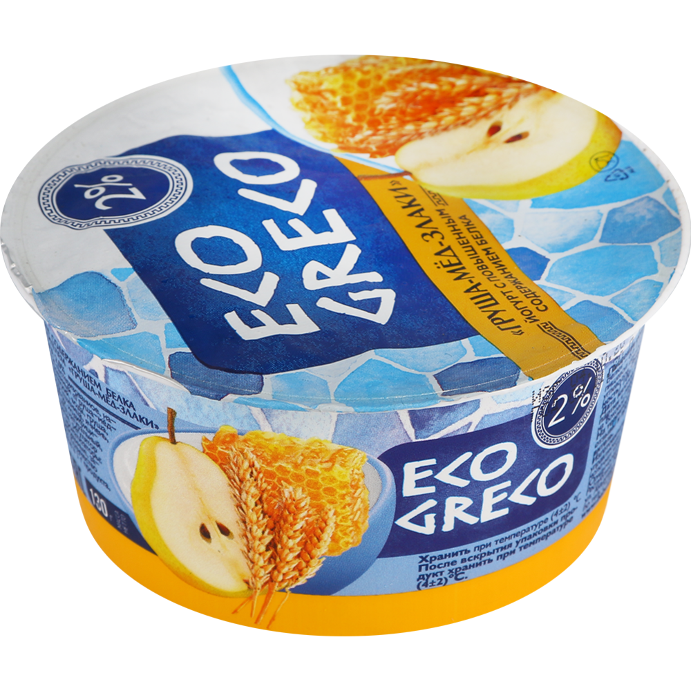Йогурт греческий «Eco Greco» груша-мед-злаки, 2%, 130 г купить с ...