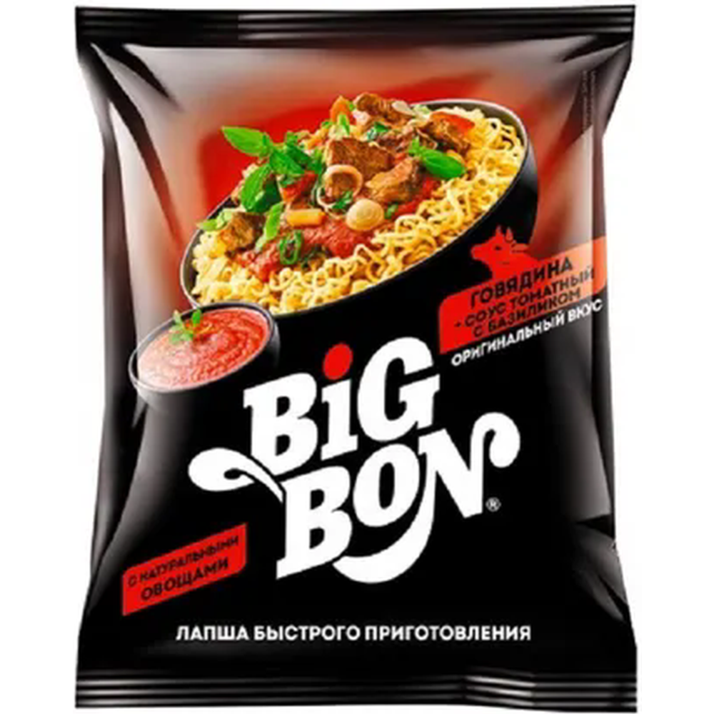Лапша «Big Bon» говядина + соус томатный с базиликом, 75 г купить с ...