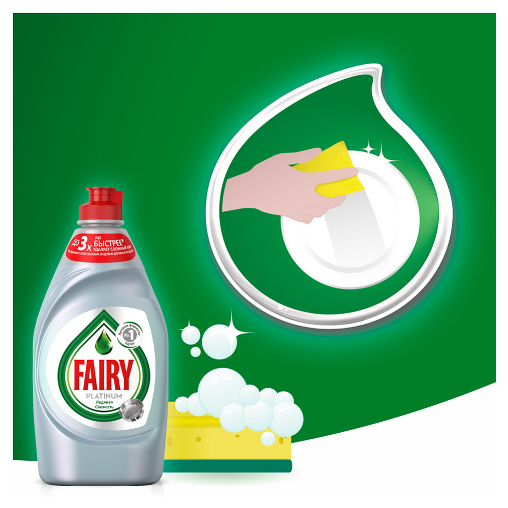 Средство для мытья посуды «Fairy» Platinum, ледяная свежесть, 430 мл ...
