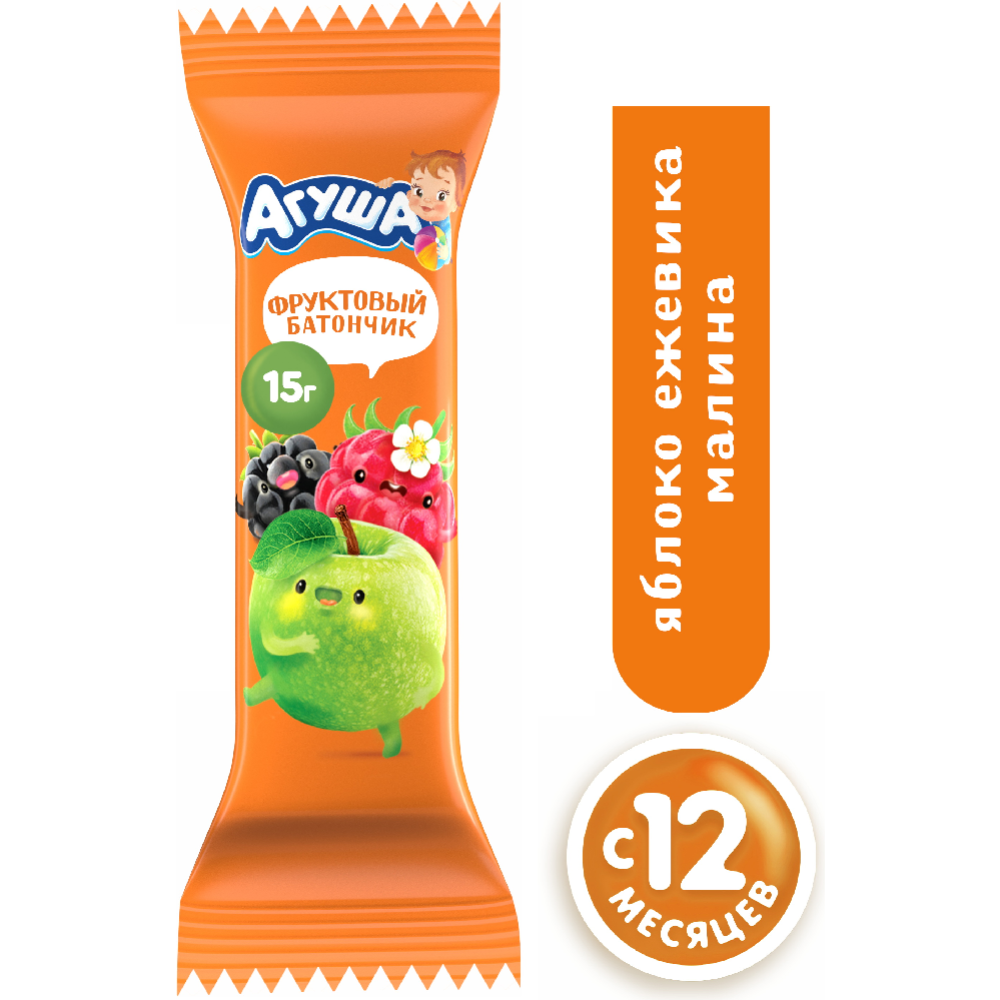 Батончик фруктовый «Агуша» яблоко, ежевика, малина, 12+ месяцев, 15 г ...