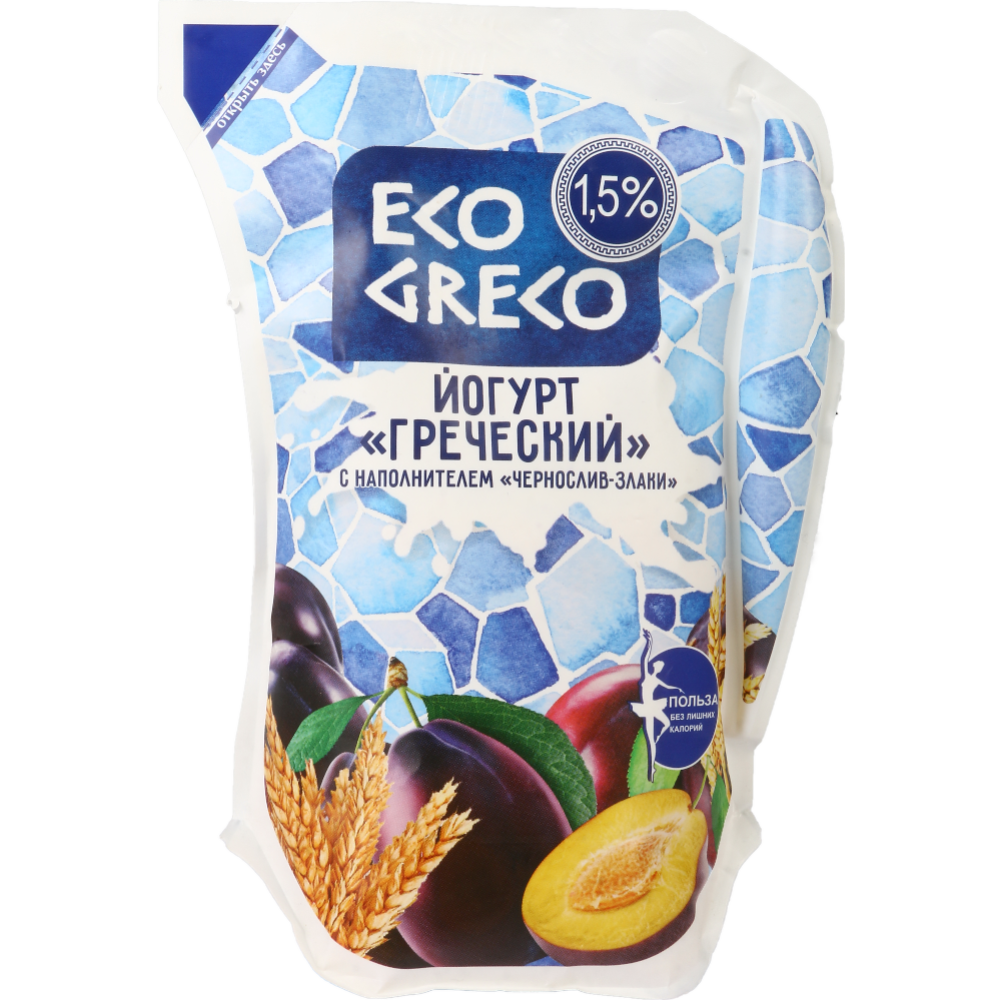 Йогурт греческий питьевой «Eco Greco» чернослив-злаки, 1.5%, 800 г ...