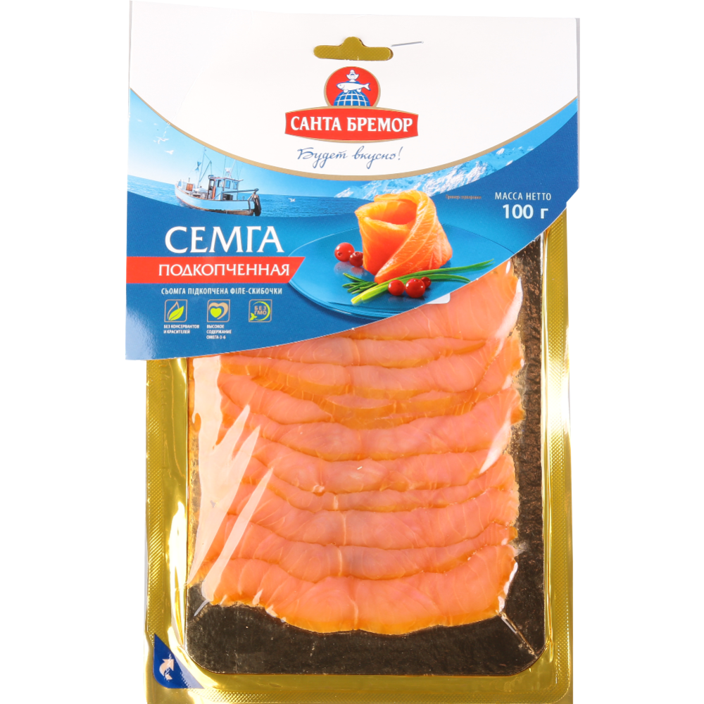 Семга «Санта Бремор» подкопченная, филе, 100 г купить с доставкой, цены ...