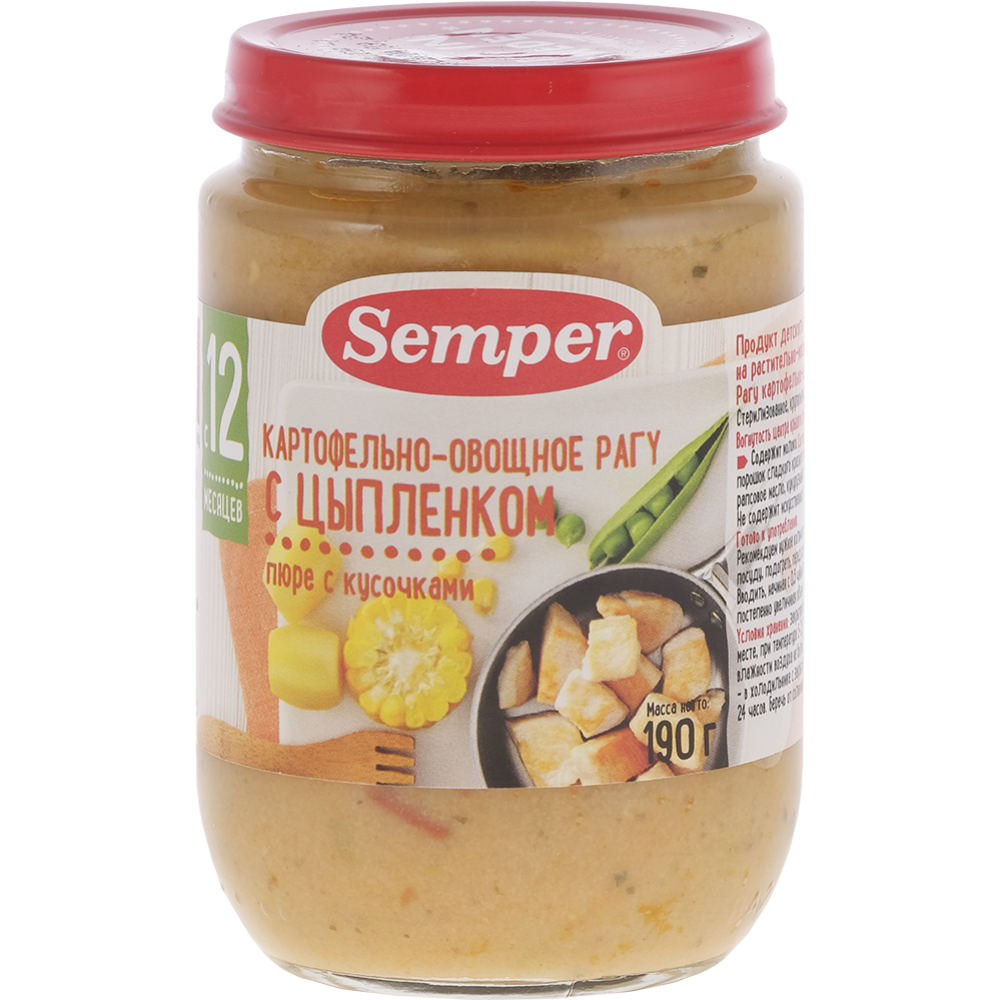 Пюре картофельно-овощное «Semper» рагу с цыпленком, 190 г купить в ...
